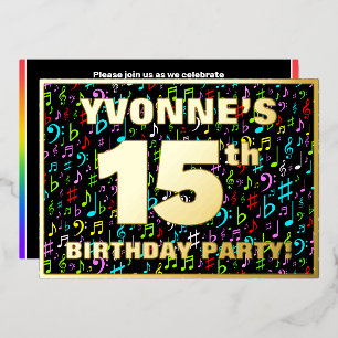 15e verjaardagsfeest — Leuke, kleurrijke muziek sy Folie Uitnodiging