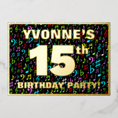 15e verjaardagsfeest — Leuke, kleurrijke muziek sy Folie Uitnodiging (Voorkant)