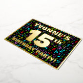 15e verjaardagsfeest — Leuke, kleurrijke muziek sy Folie Uitnodiging (Gedraaid)