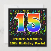 15e verjaardagsfeest: leuke muzieksymbolen, regenb kaart (Voorkant)