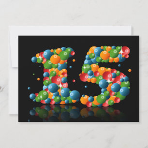 15e verjaardagsfeest, met bubbels en ballen kaart