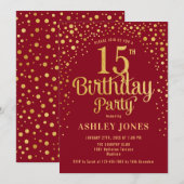 15e verjaardagsfeest - rood en goud kaart (Voorkant / Achterkant)