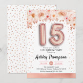 15e verjaardagsfeest - Roos goudballonnen Kaart (Voorkant / Achterkant)