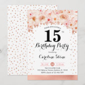 15e verjaardagsfeest - Roos Gouden Bloemen Kaart (Voorkant / Achterkant)