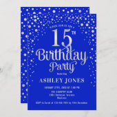 15e verjaardagsfeest - Royal Blue & Silver Kaart (Voorkant / Achterkant)