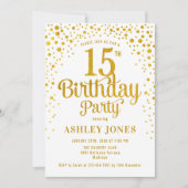15e verjaardagsfeest - Wit & Goud Kaart (Voorkant)