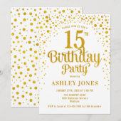 15e verjaardagsfeest - Wit & Goud Kaart (Voorkant / Achterkant)