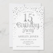 15e verjaardagsfeest - Wit & Zilver Kaart (Voorkant)