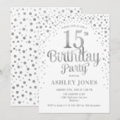 15e verjaardagsfeest - Wit & Zilver Kaart (Voorkant / Achterkant)