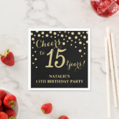 15e Verjaardagsfeest Zwarte en Gouden Diamanten Se Servet (Insitu)