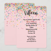 15e verjaardagsfeestje confetti kaart (Voorkant / Achterkant)