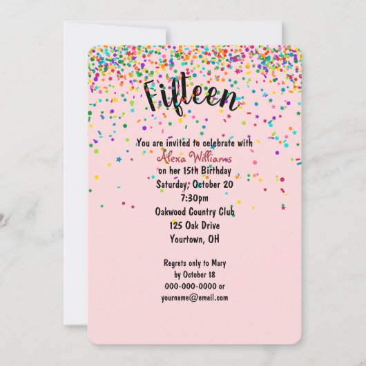 15e verjaardagsfeestje confetti kaart (Voorkant)