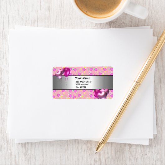 15e verjaardagsfeestje roze hartjes adreslabel etiket (Insitu)