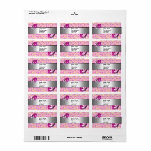 15e verjaardagsfeestje roze hartjes adreslabel etiket (Full Sheet)