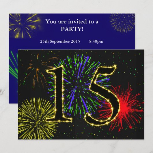 15e verjaardagsfeestje uitnodigen kaart (Voorkant / Achterkant)