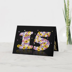 15e verjaardagskaart met bloemrijke letters kaart