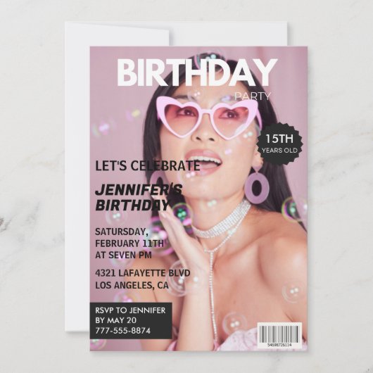 15e verjaardagsuitnodiging voor haar Magazine Hoes Kaart (Voorkant)