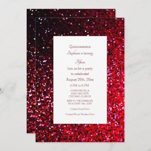 15e Vijftiende verjaardag Bourgondische rode glitt Kaart (Voorkant / Achterkant)