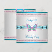 15e witte Blauwgroen blauwe roze vlinder Birthday Kaart (Voorkant / Achterkant)