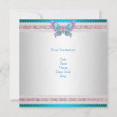 15e witte Blauwgroen blauwe roze vlinder Birthday Kaart (Achterkant)