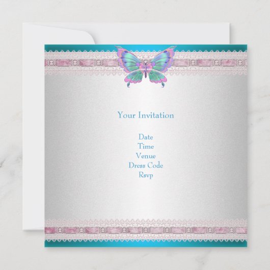 15e witte Blauwgroen blauwe roze vlinder Birthday Kaart (Achterkant)