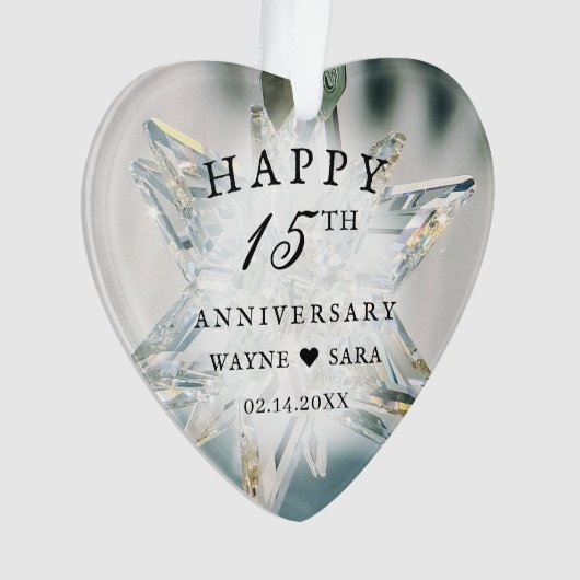 15e zwart + wit kristal bruiloft Jubileum Ornament (voorkant)