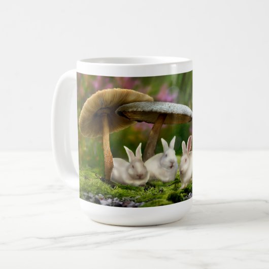 15oz Mok: Konijnen in Wonderland Rabbits paddensto Koffiemok (Voorkant links)