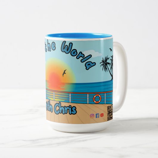 15oz Zee De wereld met Chris Coffee Mok Blue 2 (Voorkant rechts)