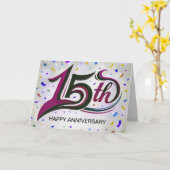 15th Anniversary Text With Party Confetti Kaart (Gele Bloem)