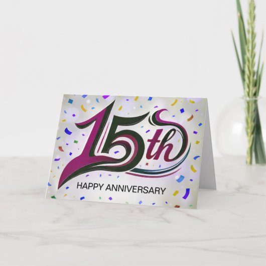 15th Anniversary Text With Party Confetti Kaart (Voorkant)