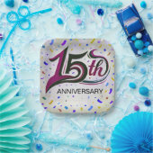 15th Anniversary Text With Party Confetti Papieren Bordje (Feest)