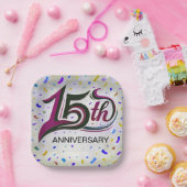 15th Anniversary Text With Party Confetti Papieren Bordje (Feest)