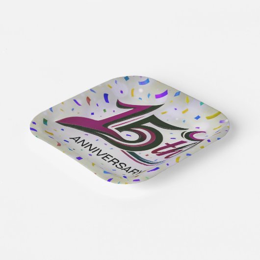 15th Anniversary Text With Party Confetti Papieren Bordje (Gebogen)