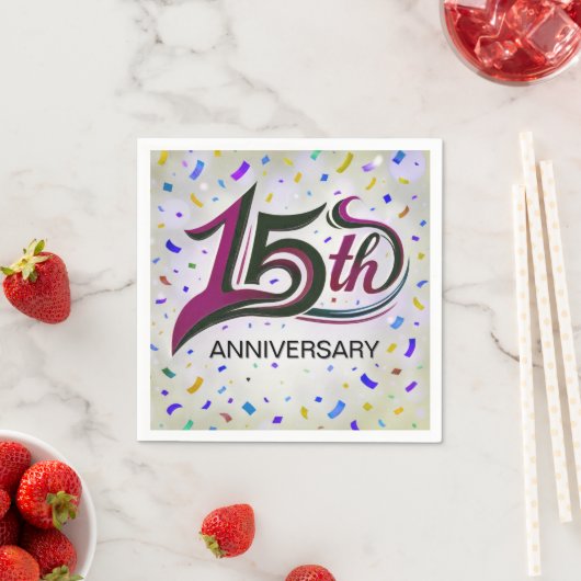 15th Anniversary Text With Party Confetti Servet (Insitu)