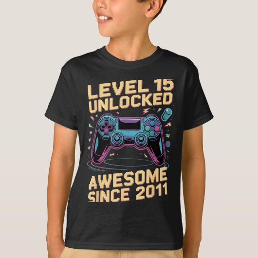 15th Birthday Boy Gift Level 15 Gamer 2011 15 Year T-shirt (Voorkant)