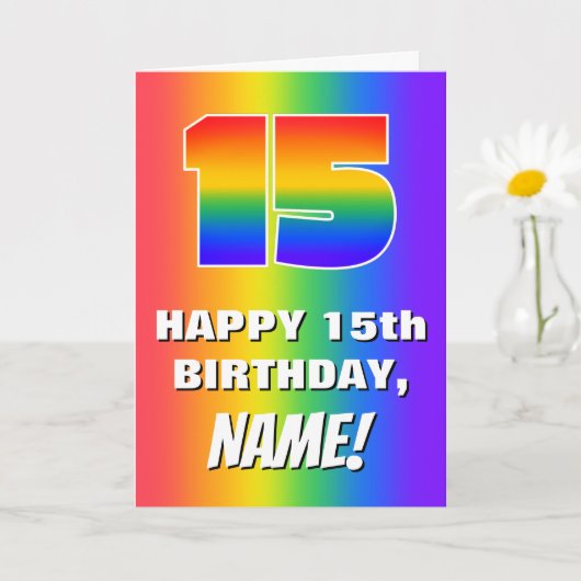 15th Birthday: Colorful, Fun Rainbow Pattern # 15 Kaart (Kleine Plant)
