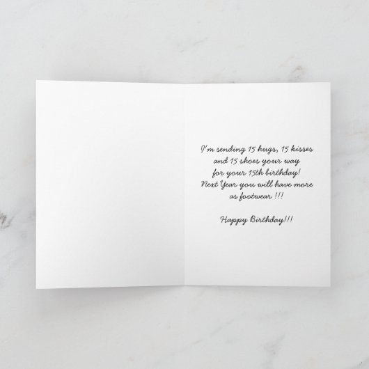 15th Birthday Custom Wenskaart met schoeisel 1 Kaart (Binnen)