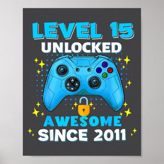 15th Birthday For Boys 15 Years Birthday Kids  Poster (Voorkant)