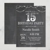 15th Birthday Invitation Chalkboard String Lights Kaart (Voorkant / Achterkant)