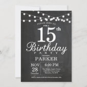 15th Birthday Invitation Chalkboard String Lights Kaart (Voorkant)