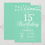 15th Birthday Invitation Mint Green Kaart (Voorkant / Achterkant)
