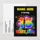 15th Birthday - Leuk vuurwerk, Rainbow Look "15" Briefkaart (Voorkant / Achterkant)