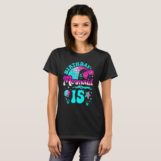 15th Birthday Mermaid 15 Years Ocean Theme Party F T-shirt (Voorkant volledig)