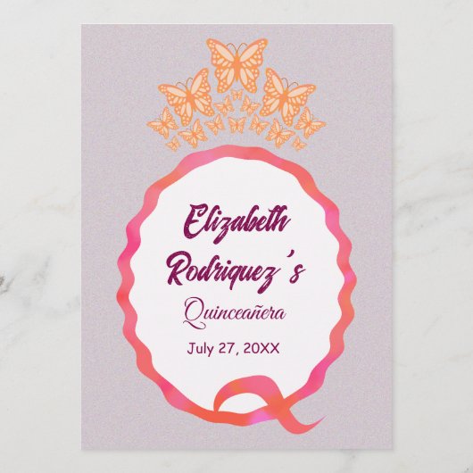 15th Birthday Quinceanera Butterfly Crown Squiggle Menu (Achterkant)