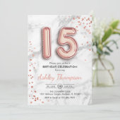 15th Birthday - Roos Gouden Ballonnen Marmeren Eff Kaart (Staand voorkant)