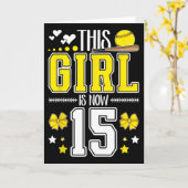 15th Birthday Softll Girl 15 Year Old Softll Playe Kaart (Gele Bloem)