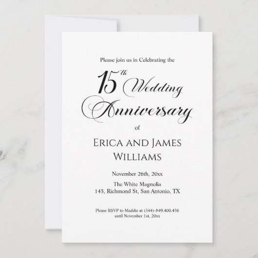 15th Crystal Wedding Jubileum Elegant Script Kaart (Voorkant)