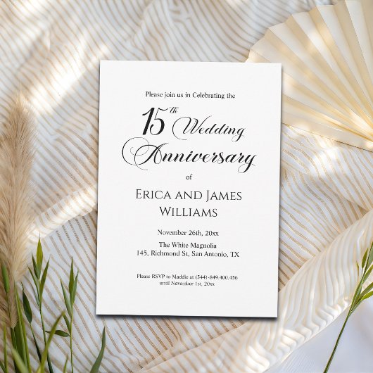 15th Crystal Wedding Jubileum Elegant Script Kaart