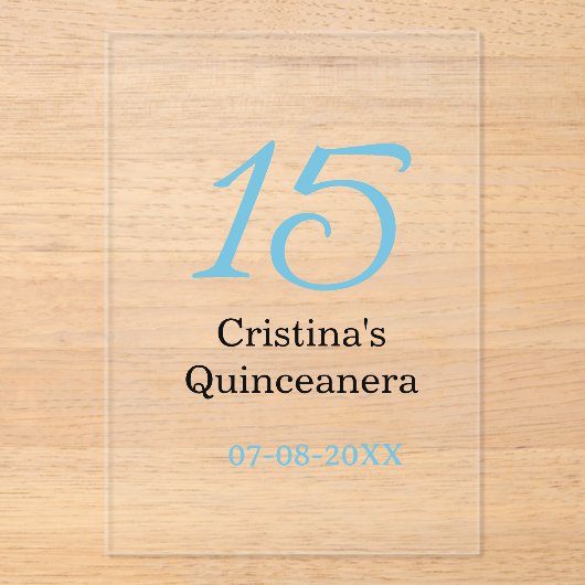 15th quinceanera birthday blue black bold letter n acryl uitnodigingen (Voorkant)