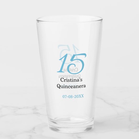 15th quinceanera birthday blue black bold letter n glas (Voorkant)